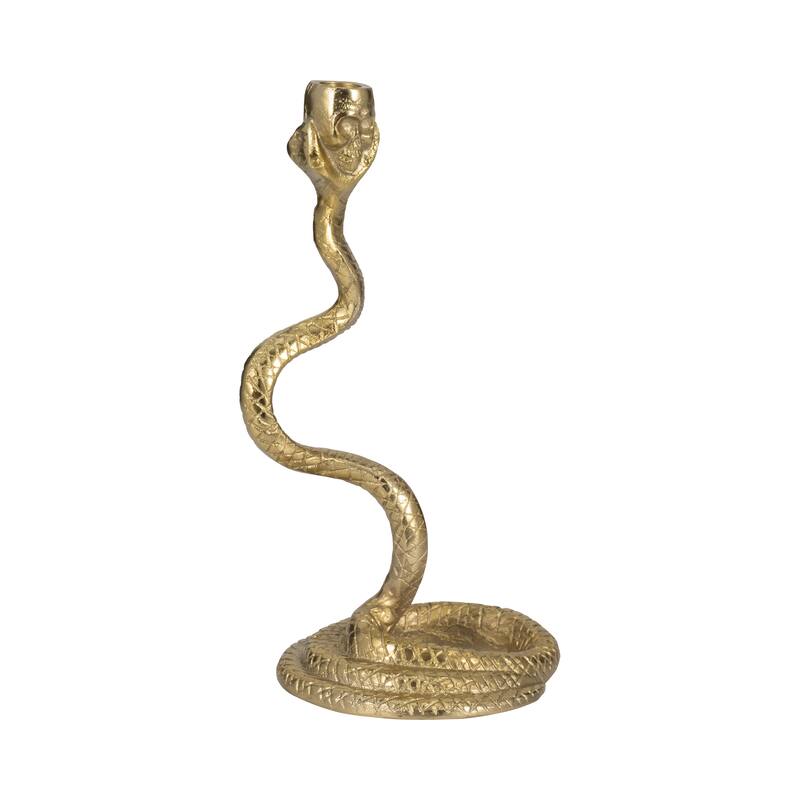 Metal Faux Snake Taper Candle Holder Decor - Gold, 13 in. - 13.0"