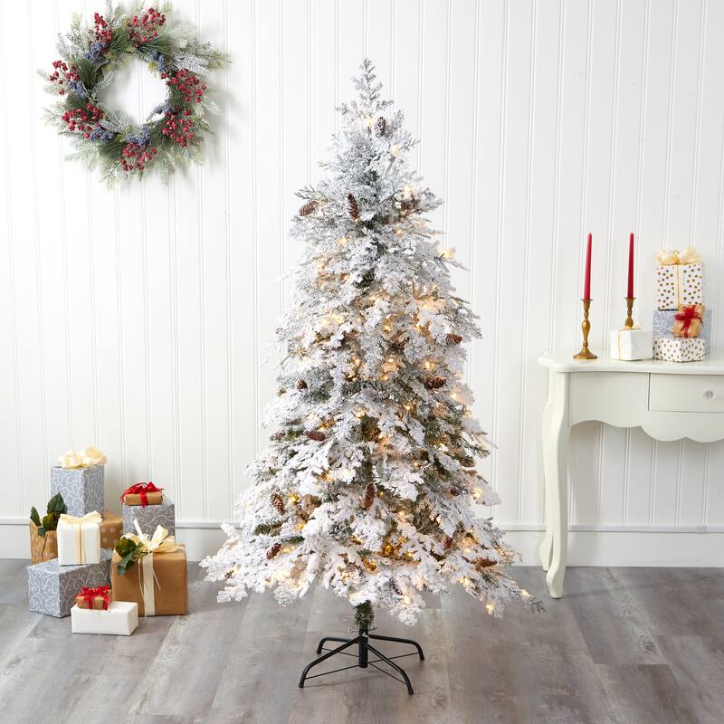 6ft. Flocked Down Swept Spruce Artificial Christmas Tree with 250 Clear LED Lights - Elegant Snowy Holiday X-Mas Tree