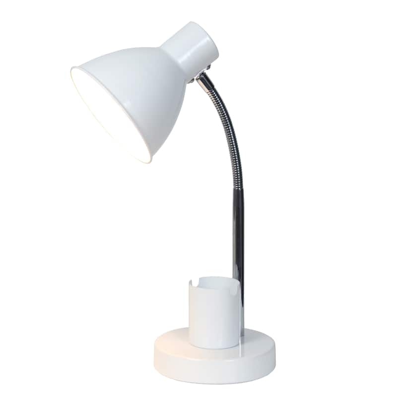 Adjustable Metal Desk Lamp with Organizer Base and Chrome Gooseneck Arm Modern Task Lighting Multiple Colors - Off White