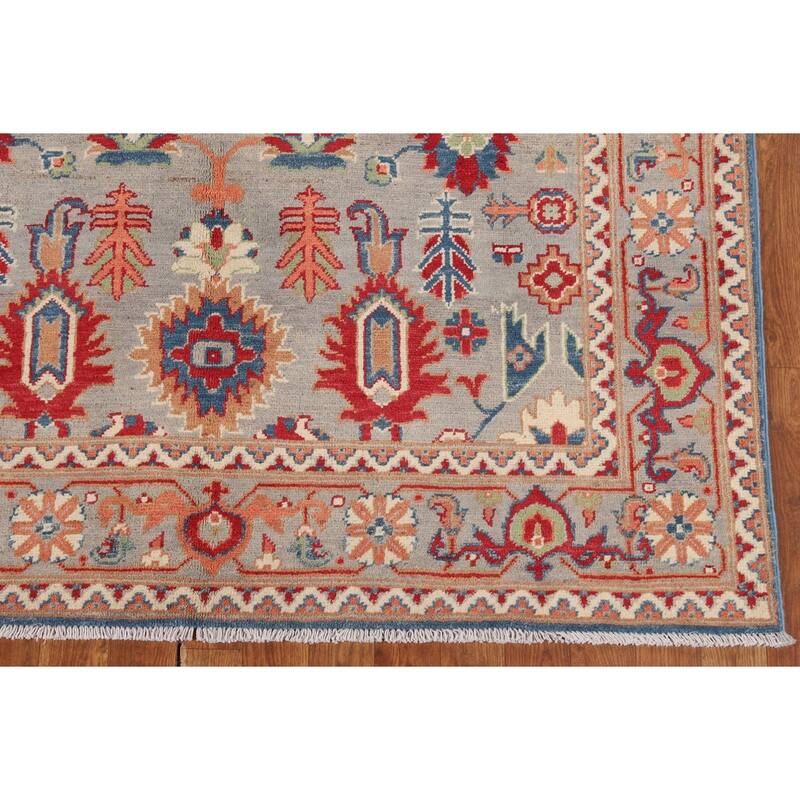 Grey Kazak Area Rug Hand-Knotted Traditional Wool Carpet - 4'10" x 6'6"