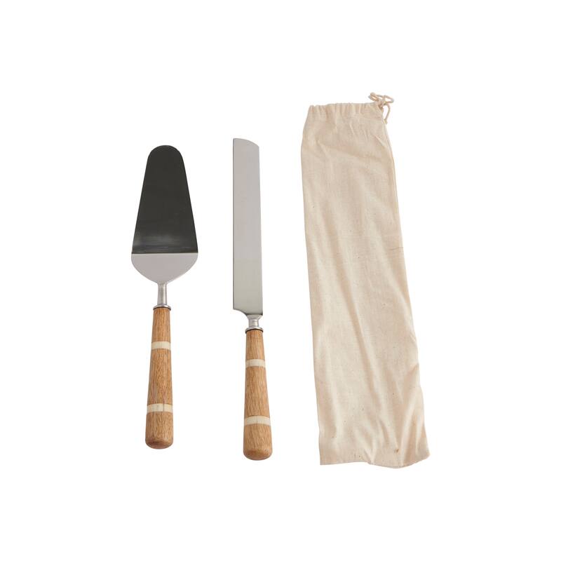Cake Knife and Server with Wood and Horn Handles