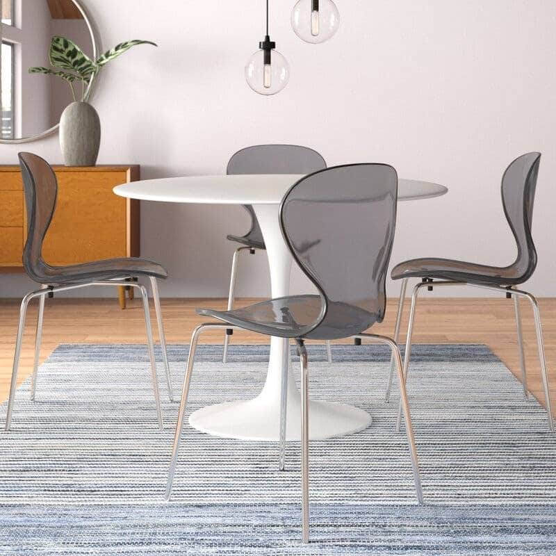 Stackable Plastic Dining Chair with Chrome Legs Set of 4 Transparent Accent Side Chair for Indoor and Outdoor