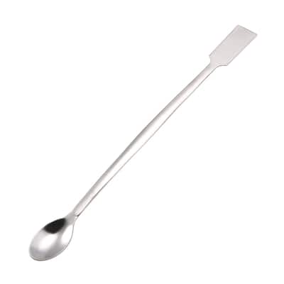 Lab Sampling Reagent Spoon Stainless Steel Laboratory Mixing Spatula 200mm 2Pcs - Silver Tone