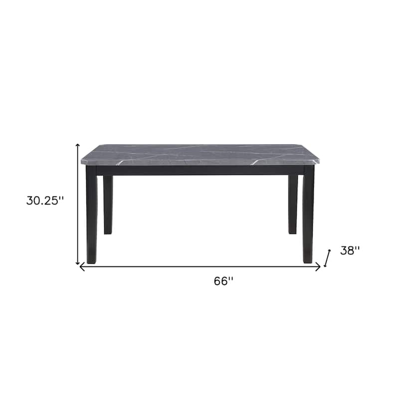 HomeRoots 66" Dark Gray Faux Marble and Wood Dining Table - 66 in. x 30.25 in. x 38 in.