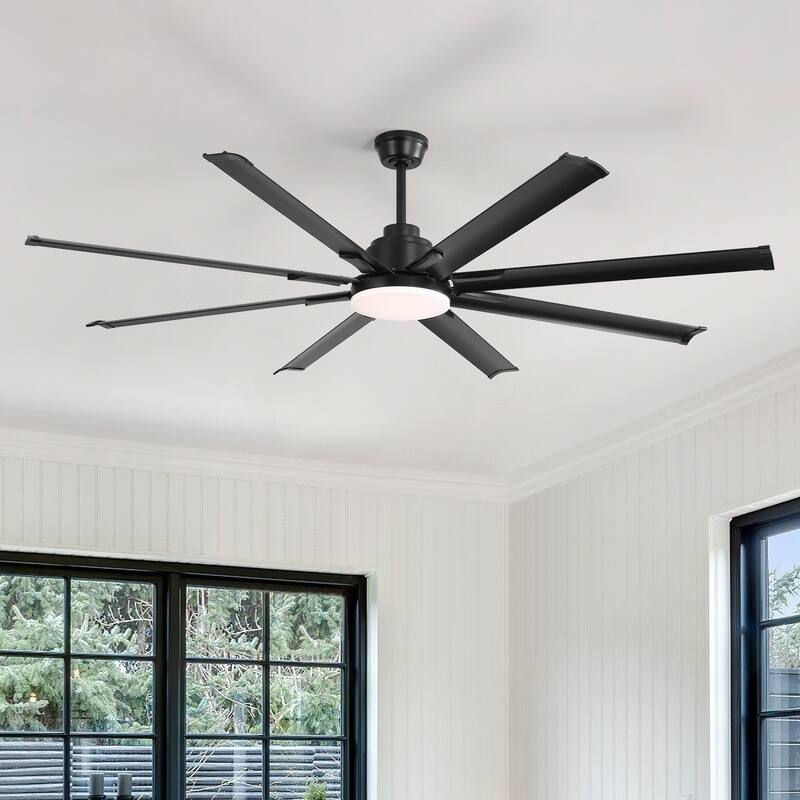 52 Inch/66 Inch/72 Inch Modern Ceiling Fan with Dimmable LED Light ,Remote&APP Control,8 Blades for Large Living Room,Porch - 72 Inch - Black