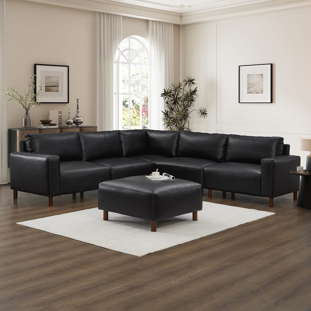 Roomfitters 104" Modern L-Shaped Sectional Sofa, Comfortable Upholstered Corner Couch with Ottoman for Living Room