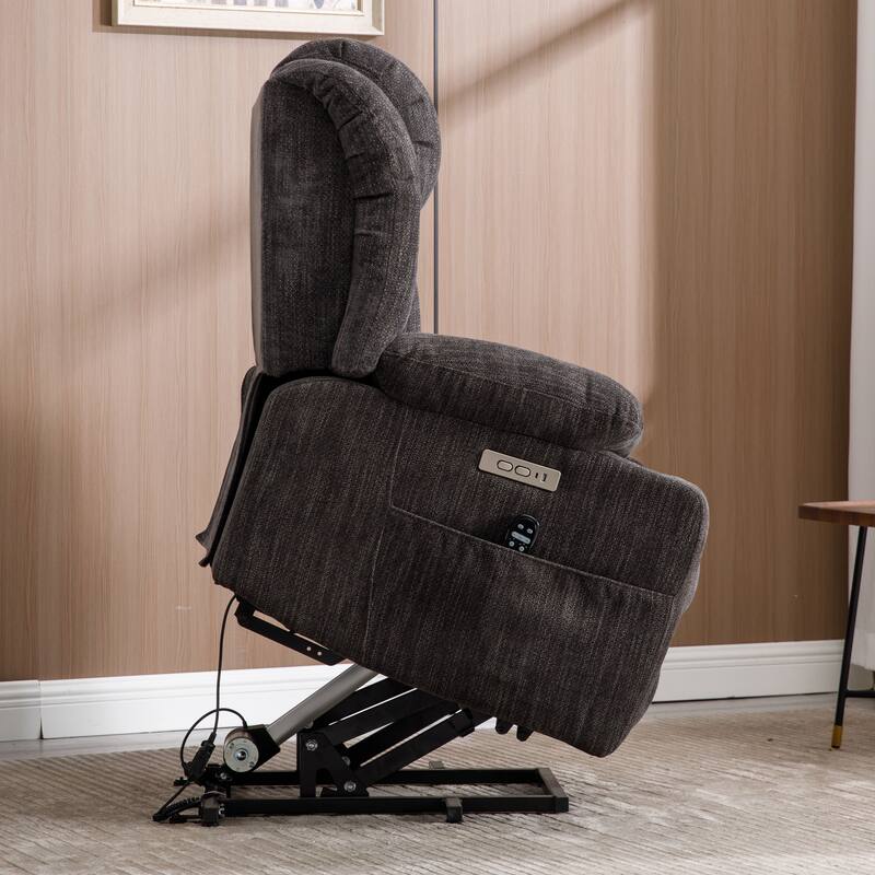 Grey Power Lift Recliner with Massage, Heat & Cup Holders