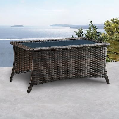 Patio Wicker Rattan Coffee Table Glass Top Rattan Table