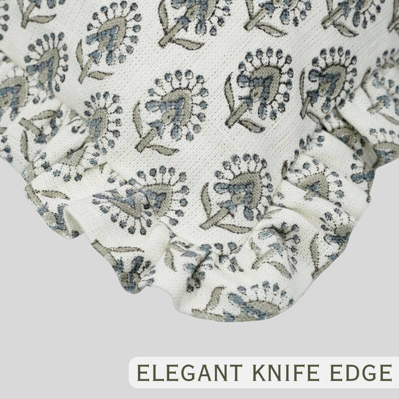 Fabdivine Heavy Linen Floral Ruffled Both Side Cushion Cover Home Décor Accent