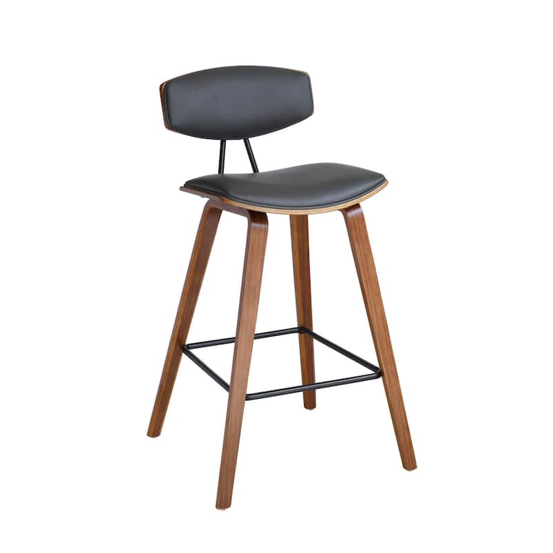 Iron Low Back Fabric Counter Bar Stool with Footrest and Wood Finish - 19” x 16” x 36” (D x W x H) - Grey-Brown