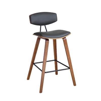 Iron Low Back Fabric Counter Bar Stool with Footrest and Wood Finish - 19” x 16” x 36” (D x W x H)