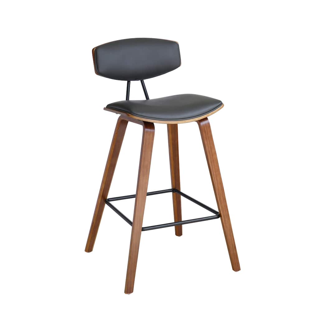 Iron Low Back Fabric Counter Bar Stool with Footrest and Wood Finish - 19” x 16” x 36” (D x W x H)