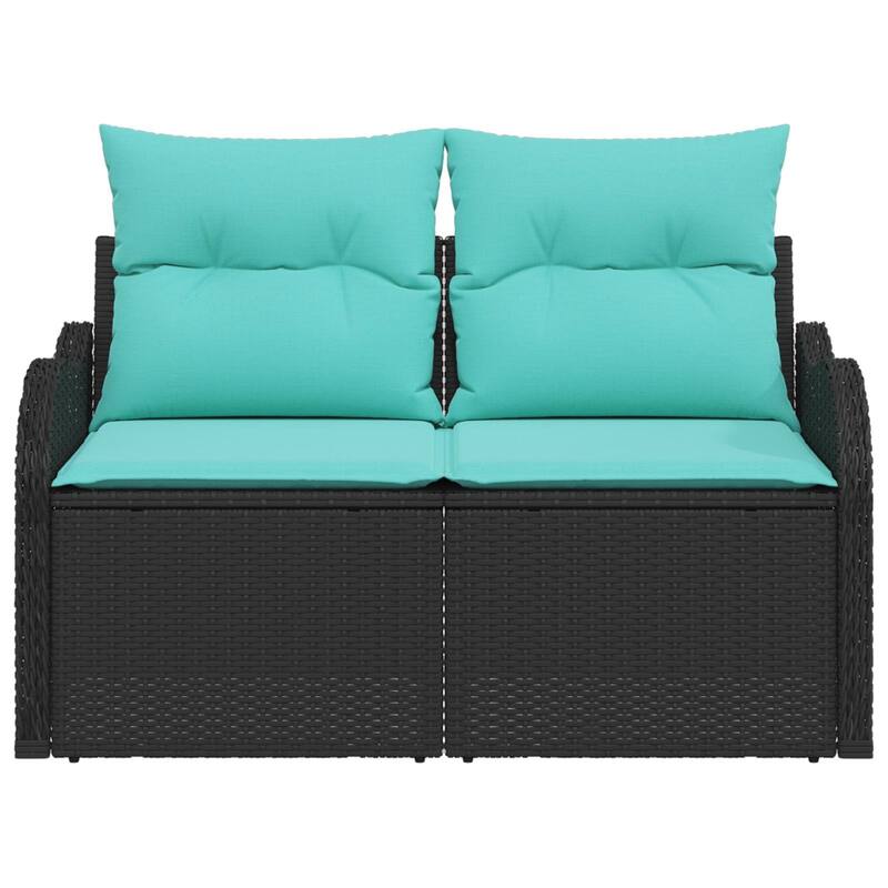 vidaXL 2-Seater Garden Sofa with Cushions Black/Brown/Grey Poly Rattan - 24.4 x 47.6 x 27.2