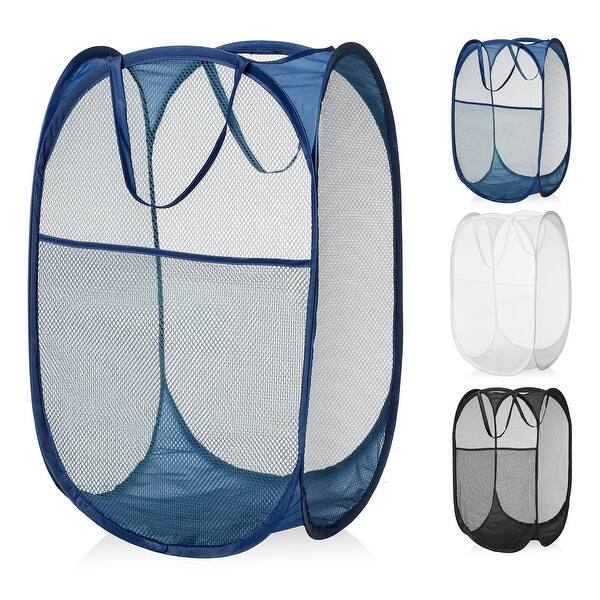 Kids Room Or Travel Homeideas Pack Of 2 Foldable Pop Up Mesh Laundry Hamper Basket For Dorm Navy Blue Storage Organization Home Kitchen