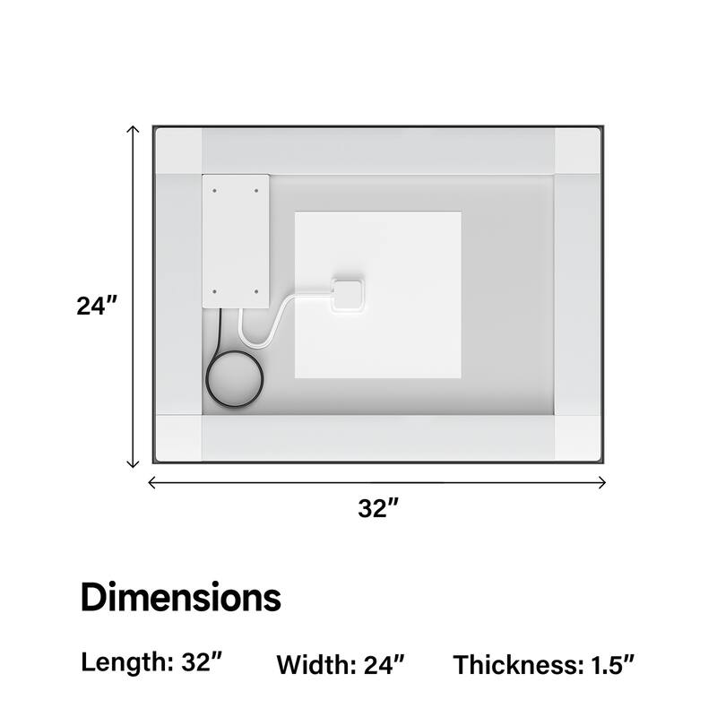 Topcraft Black Framed Tempered Glass Mirror with Dual LED Strip Lighting
