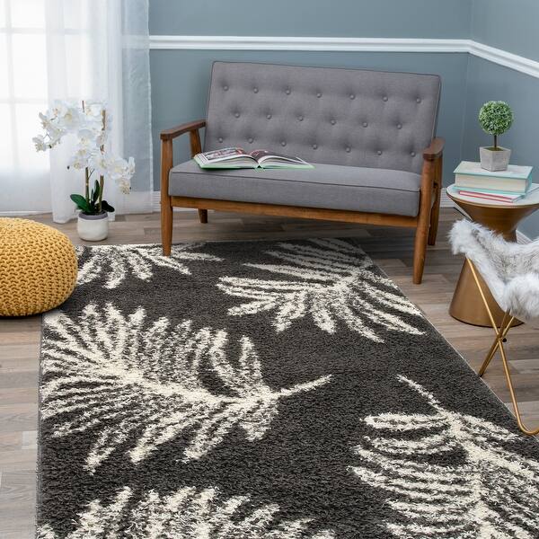 World Rug Gallery Contemporary Leaves Design Shag Area Rug Bed Bath