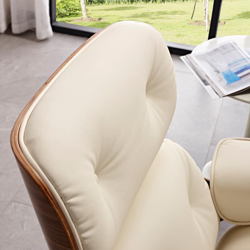 Mid-century Modern Lounger Real Leather Arm Chair and Ottoman Set