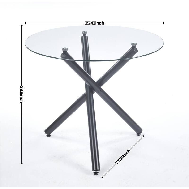 Round Dining Table with Metal leg and Tempered glass,Modern Space Saving Kitchen Table for Living Room