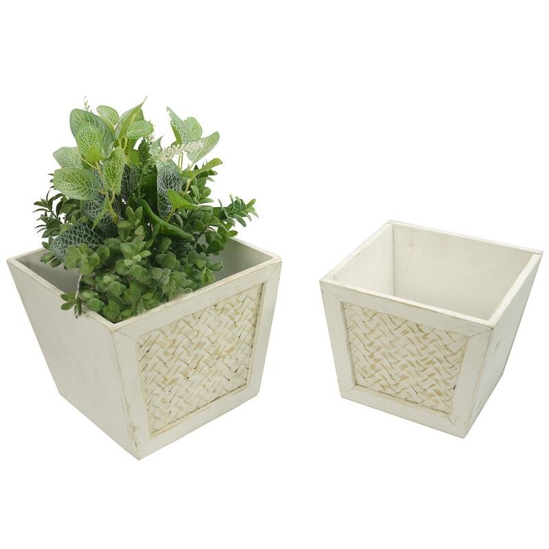 ABN5E145-WHT Contemporary Square Wood Planter, White, Set of 2