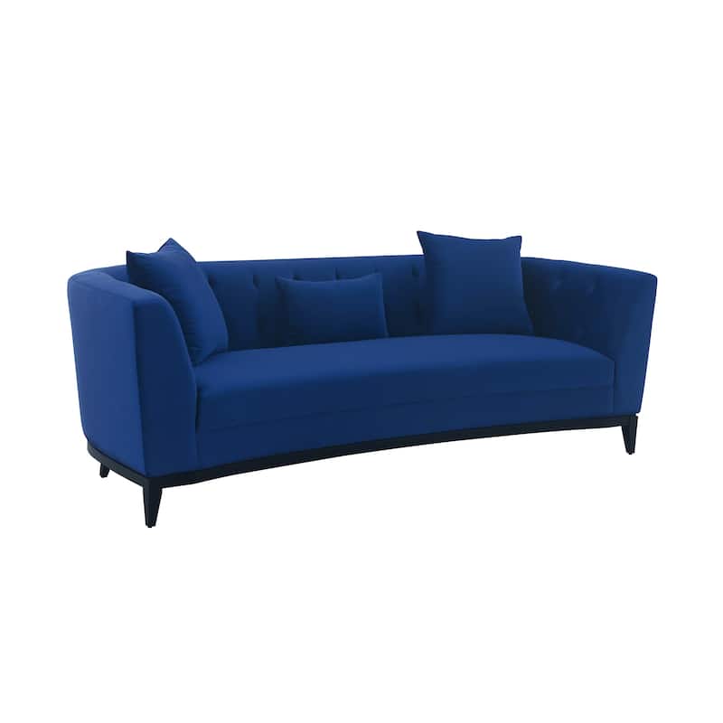 Melange Velvet Sofa with Black Wood Base