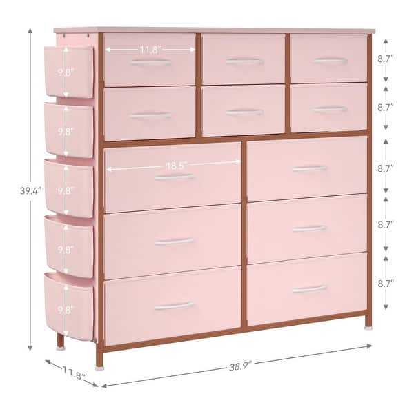 dimension image slide 3 of 5, 5 Drawer Fabric Dresser with Wooden Top,Large Storage Space