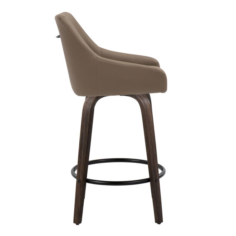 The Gray Barn Hadley 26" Fixed-Height Upholstered Counter Stool with Bent Wood Legs & Round Footrest (Set of 2)