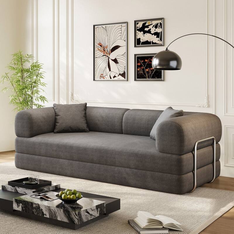 78.8" Convertible Floor Sofa Bed, Corduroy Folding Mattress Sofa Couch for Small Spaces ,No Assembly