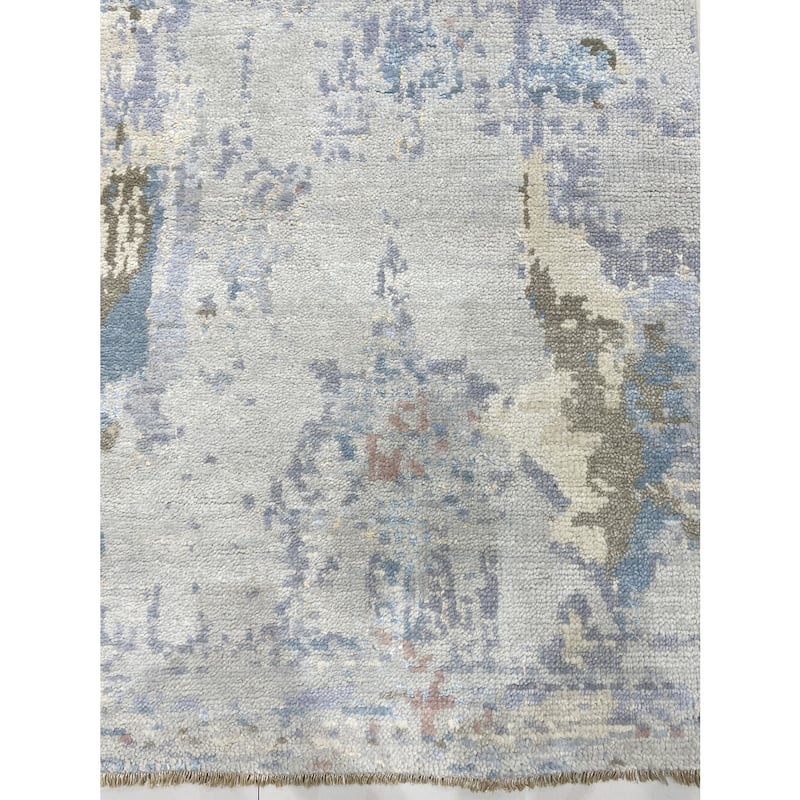Hand-Knotted Wool Rust/S.Blue Area Rug, 9' x 12', Luxurious Soft Texture for Bedrooms or Living Rooms - L