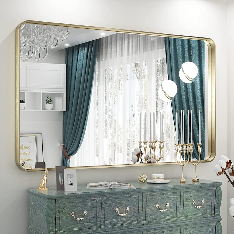 TETOTE Modern Metal Frame Wall Mounted Bathroom Vanity Mirror - 55x36 - Gold