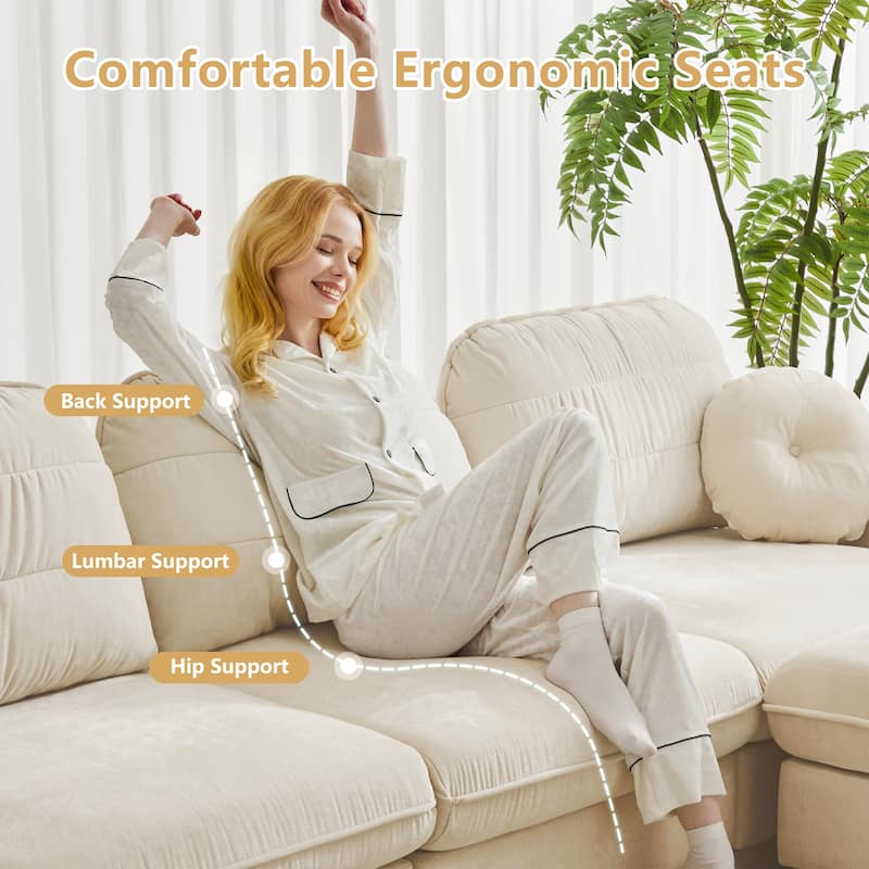 GDFStudio Sylvie Ashworth Chenille Cloud U-Shaped Loveseat Sofa with Movable Ottomans, Deep Seat
