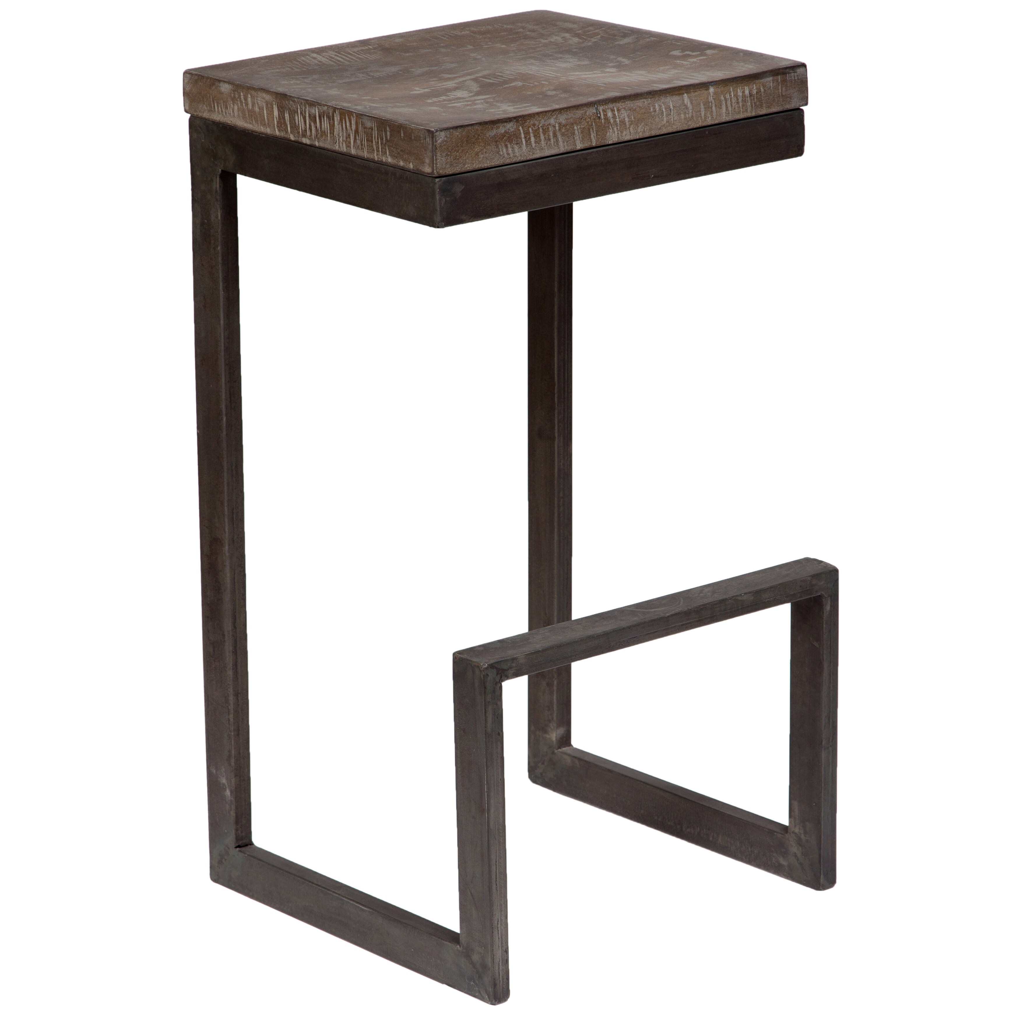 Wanderloot Cube Mango Wood & Architectural Metal Bar Stool