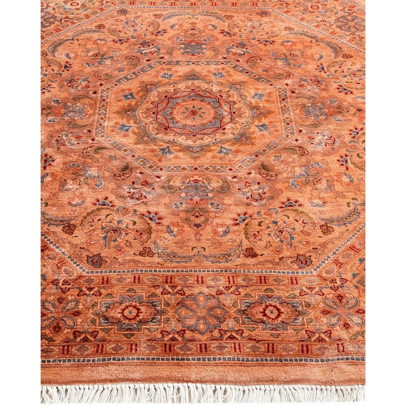 Overton Hand Knotted Wool Vintage Inspired Modern Contemporary Overdyed Pink Octagon Area Rug - 4' 3" x 4' 4"