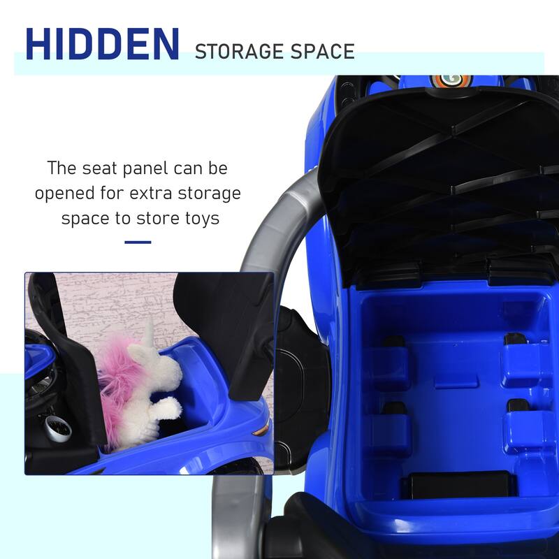2-in-1 Toddler Push Car with Storage, Guardrail & Real Steering - Blue
