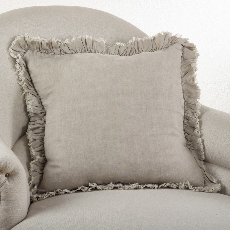 Ruffled Linen Down Filled Throw Pillow - Natural - 20"x20"