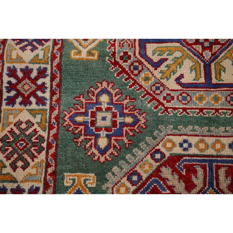Traditional Green Kazak Accent Rug Hand-Knotted Wool Carpet - 3'5" x 4'11"
