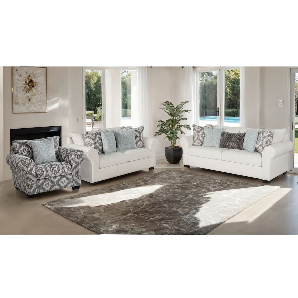 Furniture of America Suppet 3-Piece White Kiln-Dried Wooden Frame Sofa Set with Pillows