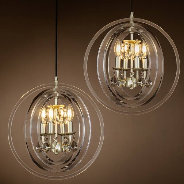 slide 9 of 8, 4-Light Modern Clear Globe Ghost Chandelier with Crystal and Champagne Candlestick - W:15.7" W:15.7" - Silver Leaf