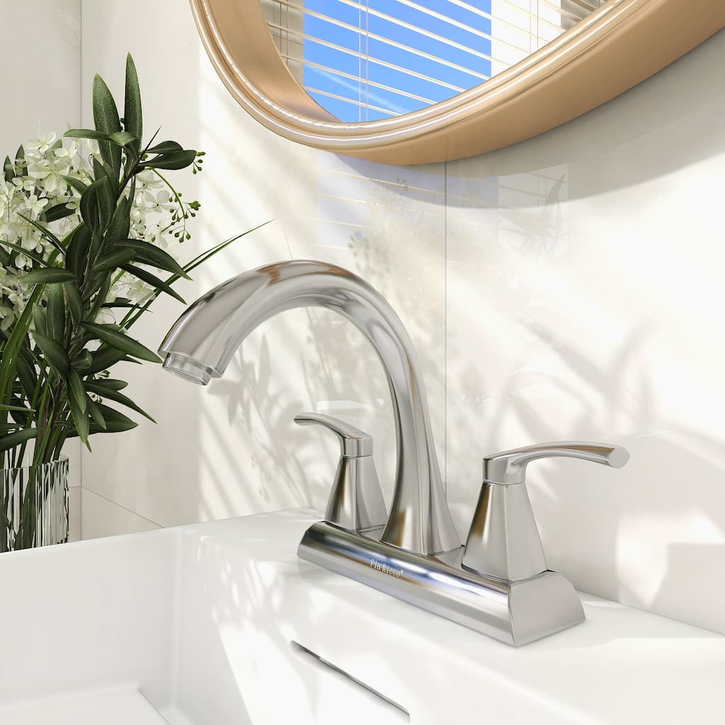 2-Handle Brushed Nickel Centerset Bathroom Sink Faucet with Drain Assembly