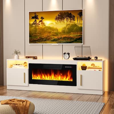 Bossin 70" Fireplace TV Stand with 36" Electric Fireplace, TV Stand for TVs Up to 80", 16 Colors LED Lights/Entertainment Center