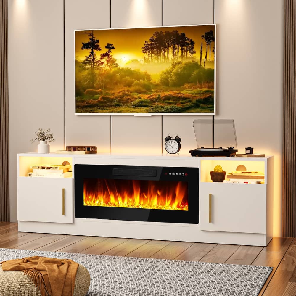 Bossin 70" Fireplace TV Stand with 36" Electric Fireplace, TV Stand for TVs Up to 80", 16 Colors LED Lights/Entertainment Center