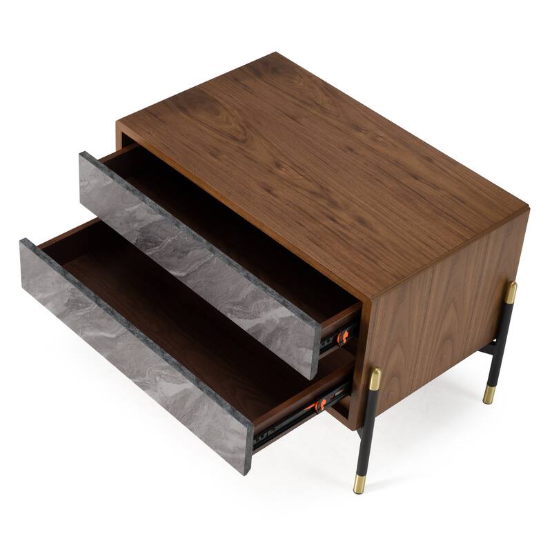 Nova Domus Metcalf Mid-Century Walnut & Grey Nightstand