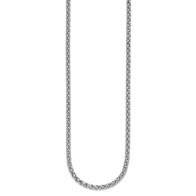 Curata 925 Sterling Silver Rhodium 3mm Wheat Chain Necklace for Men