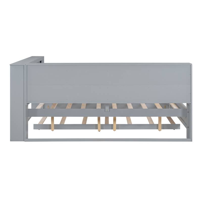 Wood Twin/Full Size DayBed with Twin Trundle, Storage Shelf and USB Charging Ports