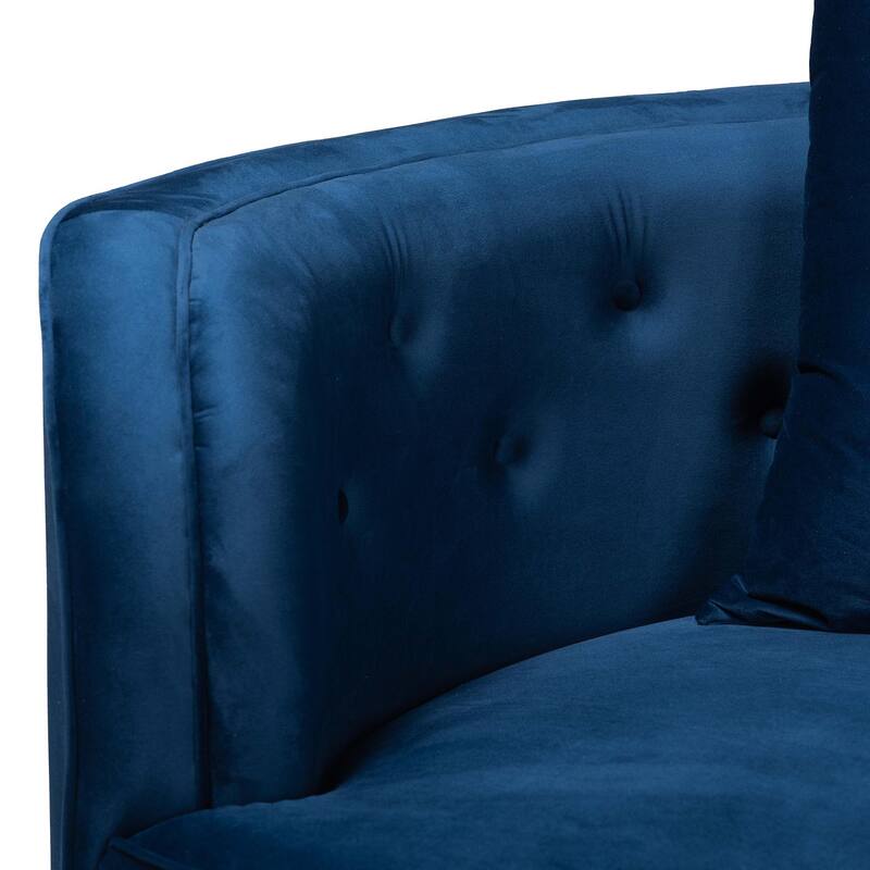 Deserae Glam and Luxe Navy Blue Velvet and Brushed Gold Metal Sofa