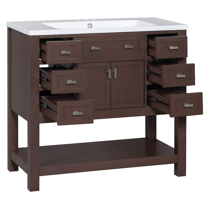 36'' Freestanding Bathroom Vanity Set with Integrated Ceramic Sink and Drawers - 36'' X 34''