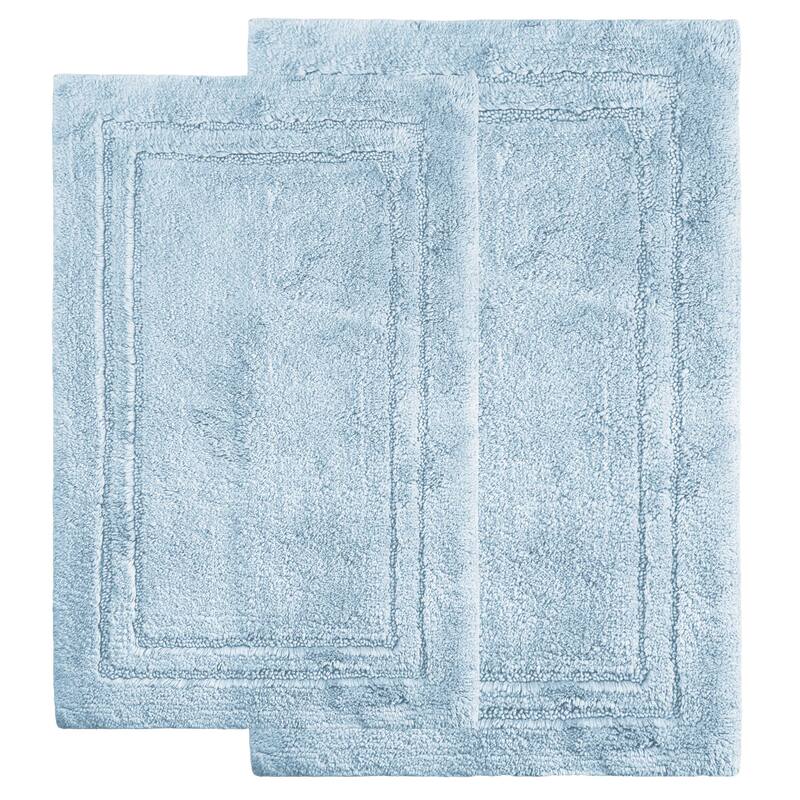 Superior Cotton Solid Non-slip Backing 2-Piece Bath Rug Set - Light Blue