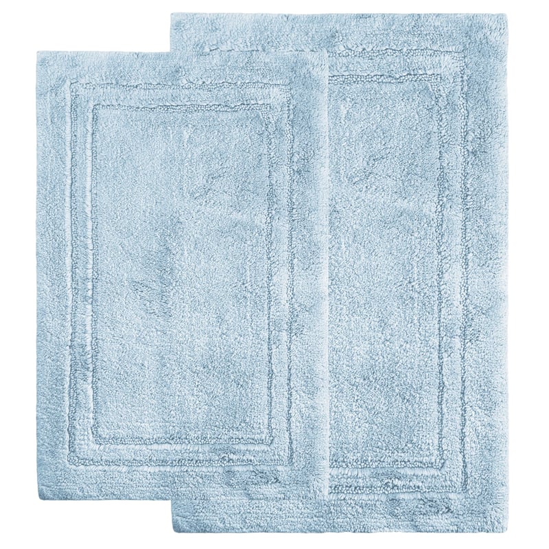 Superior Cotton Solid Non-slip Backing 2-Piece Bath Rug Set - Light Blue