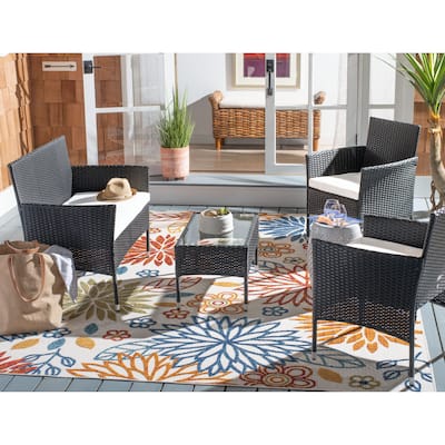 SAFAVIEH Outdoor Abdul 4-Piece Conversation Patio Set. - 77" W x 77" D x 30" H