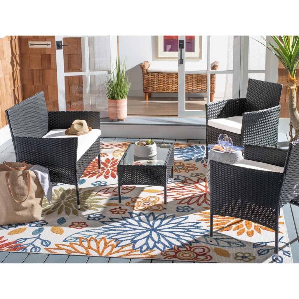 SAFAVIEH Outdoor Amiyah 4-Piece Conversation Patio Set - 42W x 33D x 23H