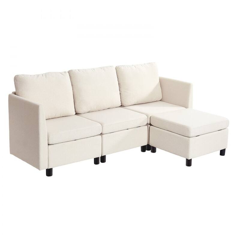 Beige Cotton-Linen Modular Sectional Sofa with Storage, Plush Cushions anda Kid-Friendly Design - 78.3 x 24 x 24 in
